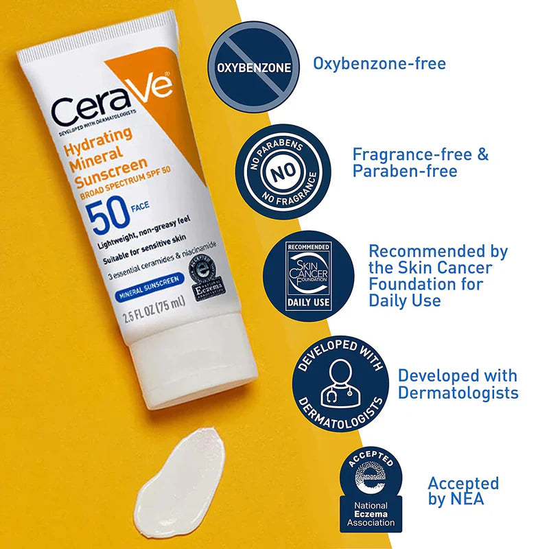 CeraVe Hydrating Mineral Sunscreen SPF 50 Face Lotion